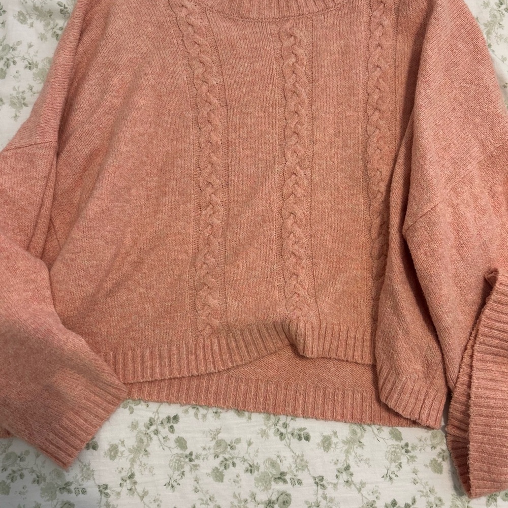Jack by BB Dakota Peach Cable-Knit Scoop Sweater